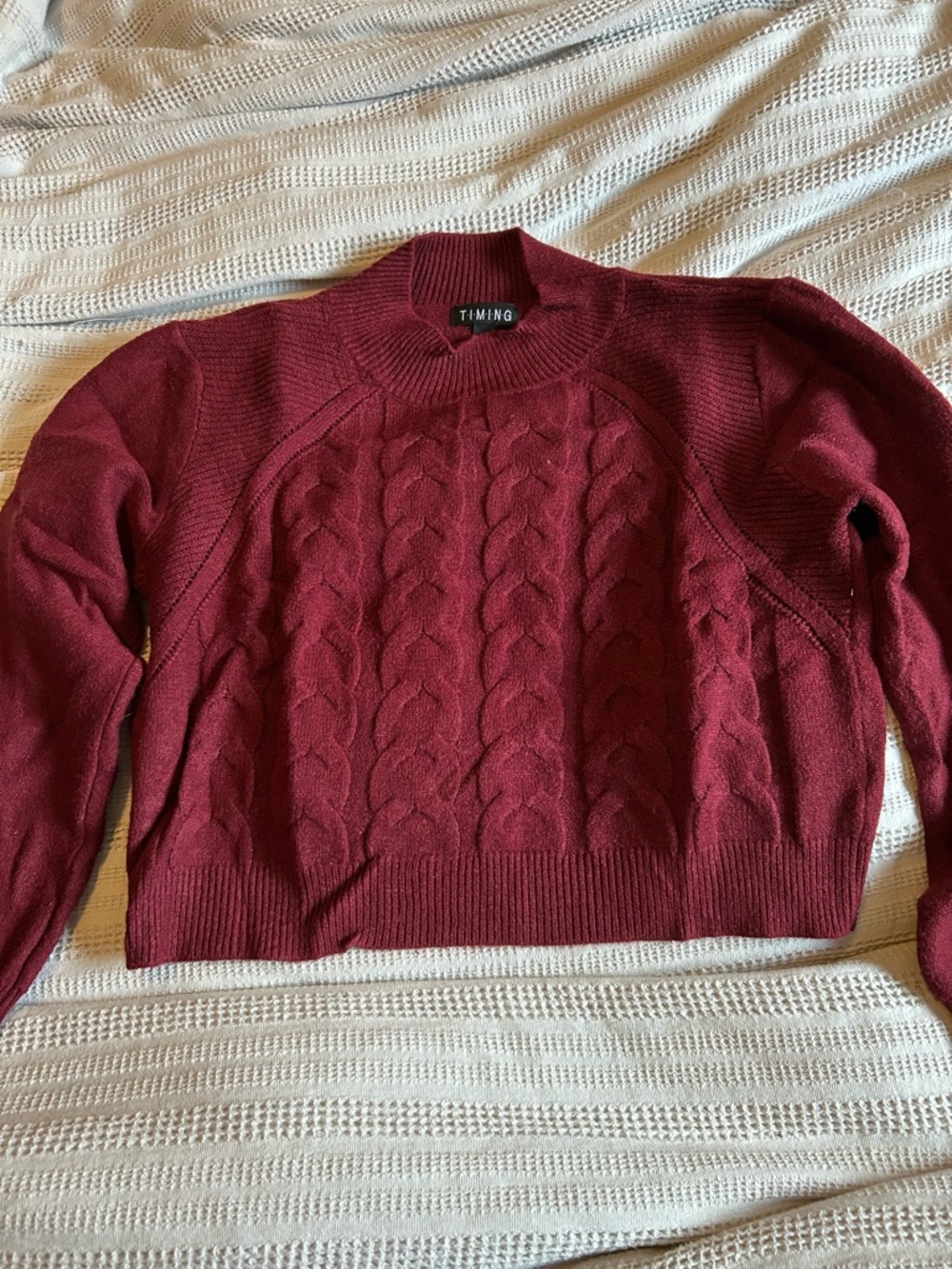 Timing Women's Cable Knit Turtleneck Sweater - Burgundy